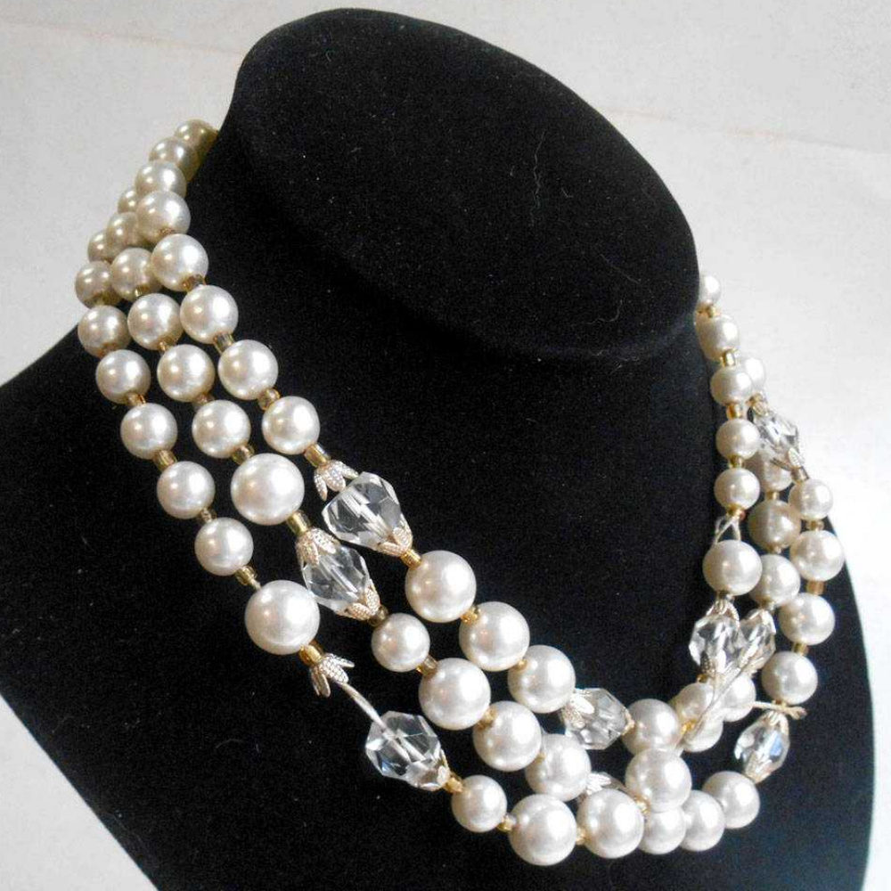 Mid Century Beaded Pearl Wedding Choker Necklace